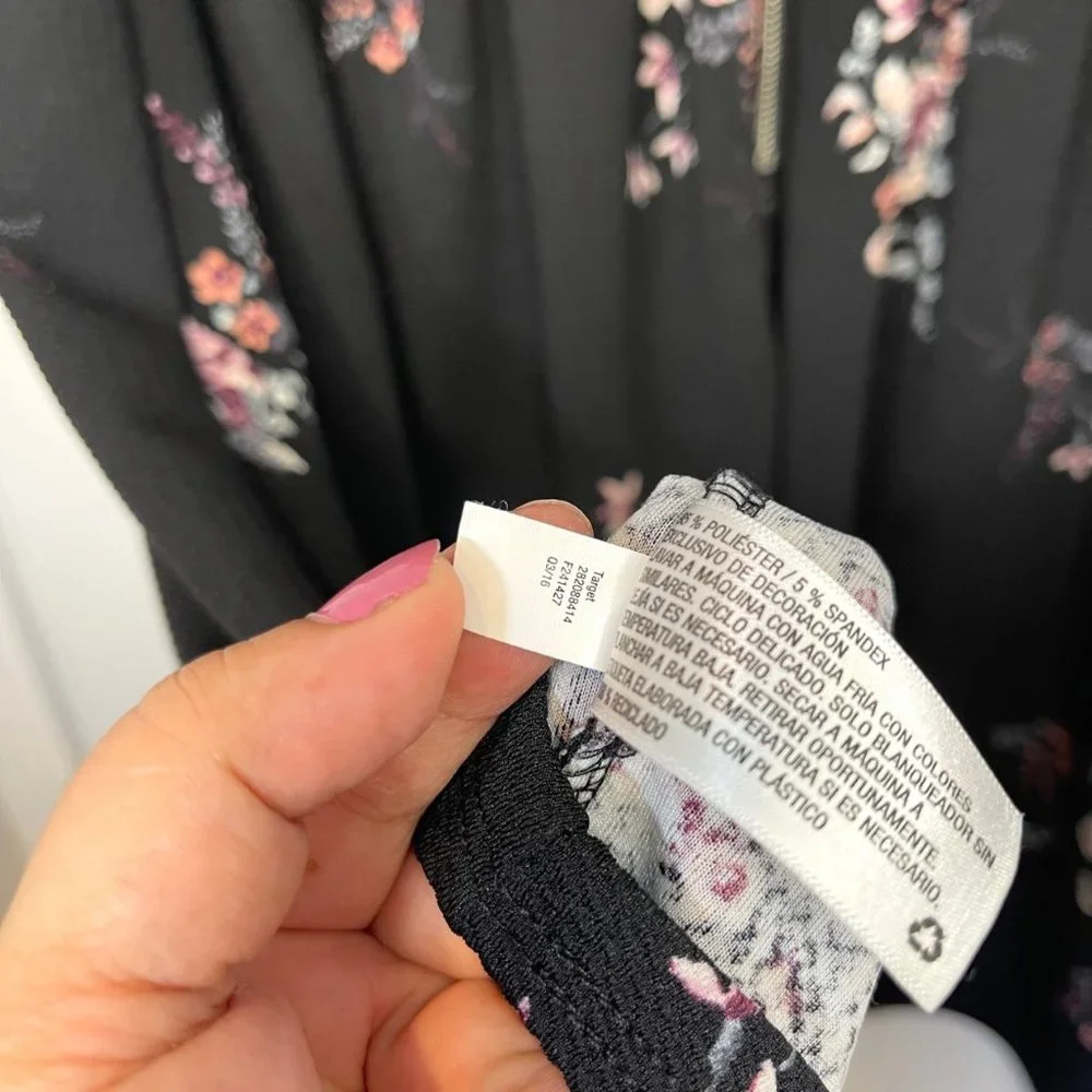 Xhilaration Black Floral Fit & Flare Dress Embellished Neckline Size XXL
